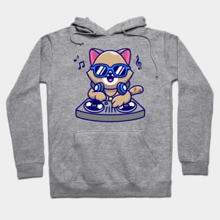 Cute Cat Playing Dj Music With Headphone Cartoon Hoodie